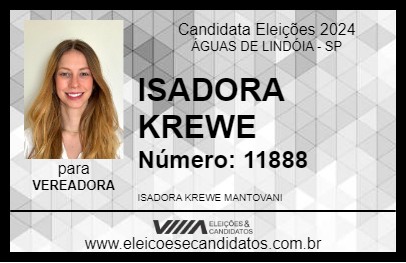 Candidato ISADORA KREWER 2024 - ÁGUAS DE LINDÓIA - Eleições