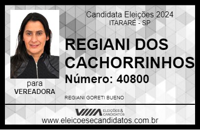 Candidato REGIANI DOS CACHORRINHOS 2024 - ITARARÉ - Eleições