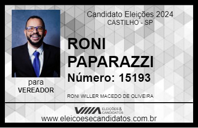 Candidato RONI PAPARAZZI 2024 - CASTILHO - Eleições