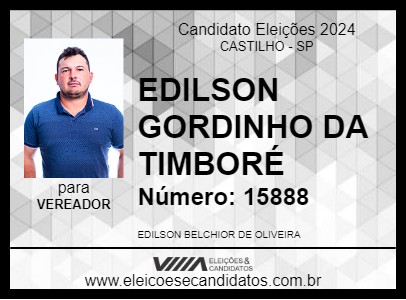 Candidato EDILSON GORDINHO DA TIMBORÉ 2024 - CASTILHO - Eleições