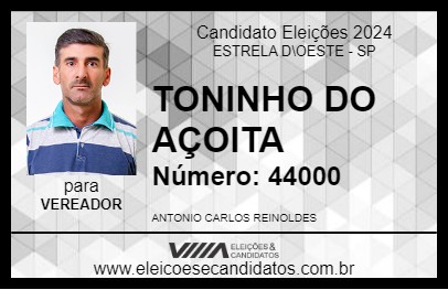 Candidato TOINHO DO AÇOITA 2024 - ESTRELA D\OESTE - Eleições