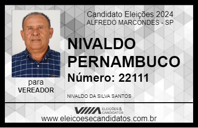 Candidato NIVALDO PERNAMBUCO 2024 - ALFREDO MARCONDES - Eleições