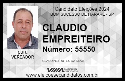 Candidato CLAUDIO EMPREITEIRO 2024 - BOM SUCESSO DE ITARARÉ - Eleições