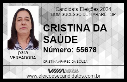 Candidato CRISTINA DA SAÚDE 2024 - BOM SUCESSO DE ITARARÉ - Eleições