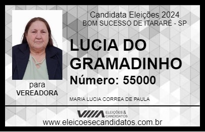 Candidato LUCIA DO GRAMADINHO 2024 - BOM SUCESSO DE ITARARÉ - Eleições