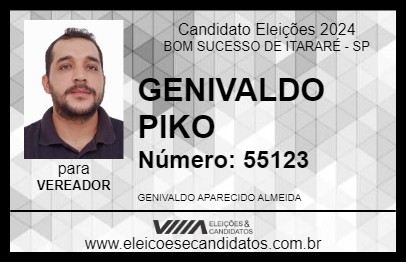 Candidato GENIVALDO PIKO 2024 - BOM SUCESSO DE ITARARÉ - Eleições