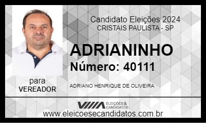 Candidato ADRIANINHO 2024 - CRISTAIS PAULISTA - Eleições