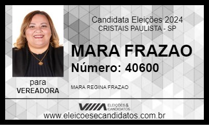 Candidato MARA FRAZAO 2024 - CRISTAIS PAULISTA - Eleições