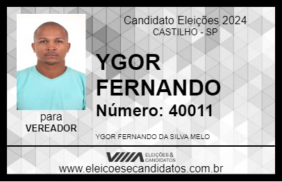 Candidato YGOR FERNANDO 2024 - CASTILHO - Eleições