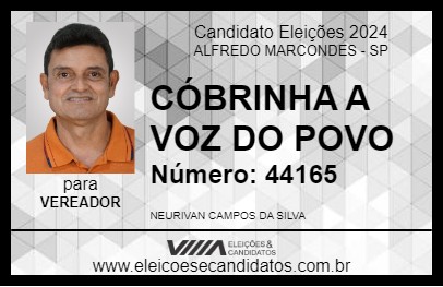 Candidato CÓBRINHA A VOZ DO POVO 2024 - ALFREDO MARCONDES - Eleições