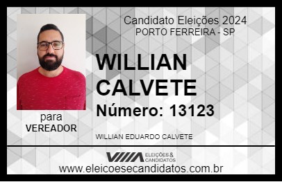 Candidato WILLIAN CALVETE 2024 - PORTO FERREIRA - Eleições