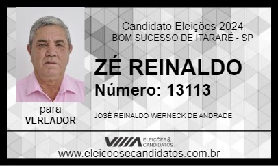 Candidato ZÉ REINALDO 2024 - BOM SUCESSO DE ITARARÉ - Eleições