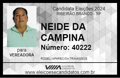 Candidato NEIDE DA CAMPINA 2024 - RIBEIRÃO BRANCO - Eleições