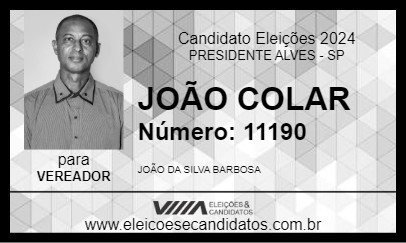 Candidato JOÃO COLAR 2024 - PRESIDENTE ALVES - Eleições