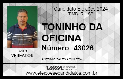 Candidato TONINHO DA OFICINA 2024 - TIMBURI - Eleições