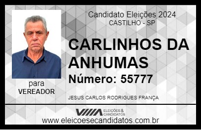 Candidato CARLINHOS DA ANHUMAS 2024 - CASTILHO - Eleições