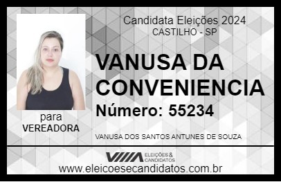 Candidato VANUSA DA CONVENIENCIA 2024 - CASTILHO - Eleições