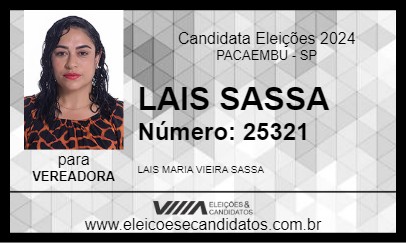 Candidato LAIS SASSA 2024 - PACAEMBU - Eleições