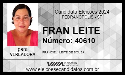 Candidato FRAN LEITE  2024 - PEDRANÓPOLIS - Eleições