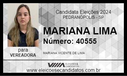 Candidato MARIANA LIMA  2024 - PEDRANÓPOLIS - Eleições