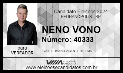 Candidato NENO VONO 2024 - PEDRANÓPOLIS - Eleições