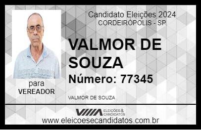 Candidato VALMOR DE SOUZA 2024 - CORDEIRÓPOLIS - Eleições