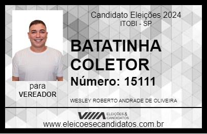 Candidato BATATINHA COLETOR 2024 - ITOBI - Eleições