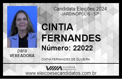 Candidato CINTIA FERNANDES 2024 - JARDINÓPOLIS - Eleições