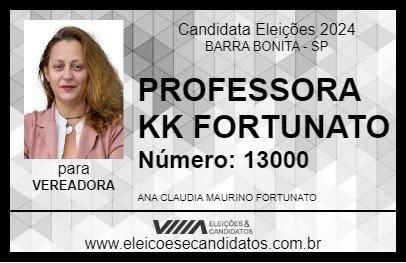 Candidato PROFESSORA KK FORTUNATO 2024 - BARRA BONITA - Eleições