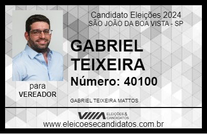 Candidato GABRIEL TEIXEIRA 2024 - SÃO JOÃO DA BOA VISTA - Eleições