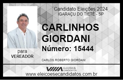 Candidato CARLINHOS GIORDANI 2024 - IGARAÇU DO TIETÊ - Eleições