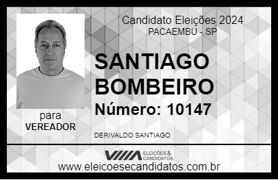 Candidato SANTIAGO BOMBEIRO 2024 - PACAEMBU - Eleições