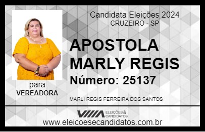 Candidato APOSTOLA MARLY REGIS 2024 - CRUZEIRO - Eleições