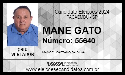 Candidato MANE GATO 2024 - PACAEMBU - Eleições