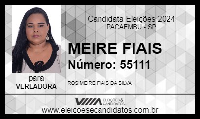 Candidato MEIRE FIAIS 2024 - PACAEMBU - Eleições