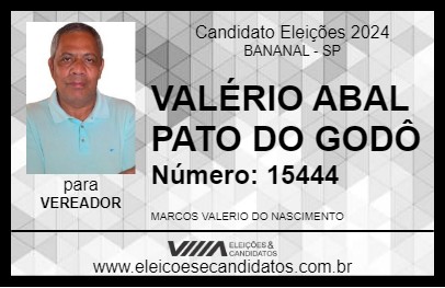 Candidato VALÉRIO ABAL PATO DO GODÔ 2024 - BANANAL - Eleições