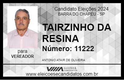 Candidato TAIRZINHO DA RESINA 2024 - BARRA DO CHAPÉU - Eleições