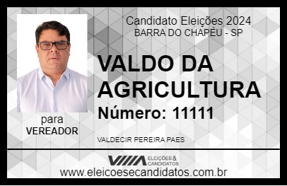 Candidato VALDO DA BARRA 2024 - BARRA DO CHAPÉU - Eleições