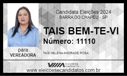 Candidato TAIS BEM-TE-VI 2024 - BARRA DO CHAPÉU - Eleições