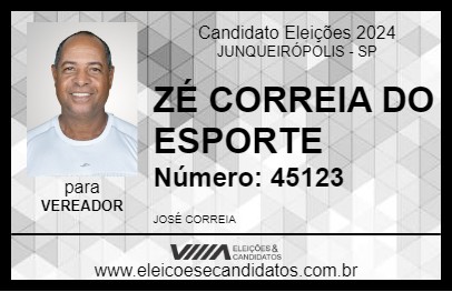 Candidato ZÉ CORREIA DO ESPORTE 2024 - JUNQUEIRÓPOLIS - Eleições