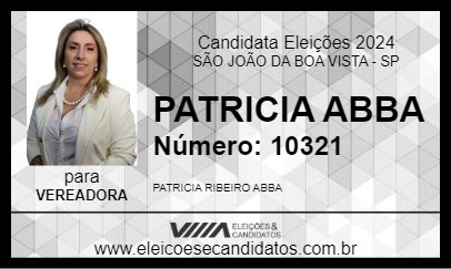 Candidato PATRICIA ABBA 2024 - SÃO JOÃO DA BOA VISTA - Eleições