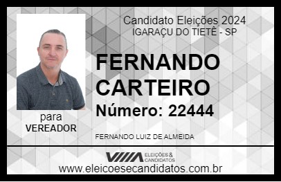 Candidato FERNANDO CARTEIRO 2024 - IGARAÇU DO TIETÊ - Eleições