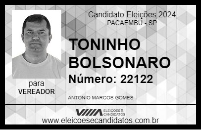 Candidato TONINHO BOLSONARO 2024 - PACAEMBU - Eleições