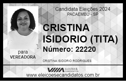 Candidato CRISTINA ISIDORIO (TITA) 2024 - PACAEMBU - Eleições