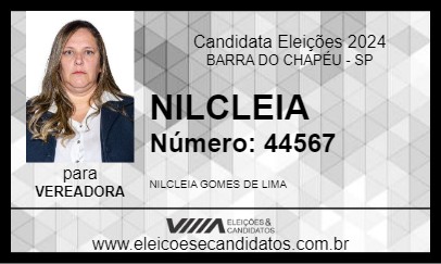 Candidato NILCLEIA 2024 - BARRA DO CHAPÉU - Eleições