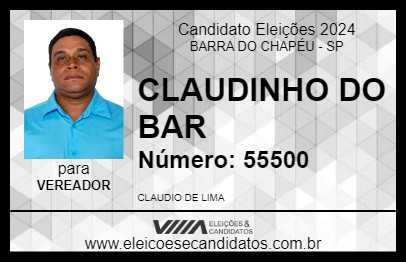 Candidato CLAUDINHO DO BAR 2024 - BARRA DO CHAPÉU - Eleições