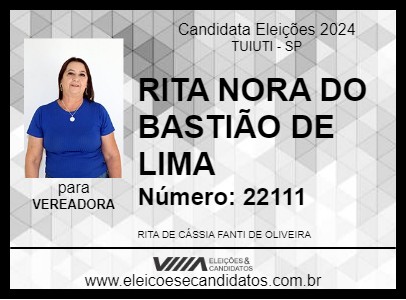 Candidato RITA NORA DO BASTIÃO DE LIMA 2024 - TUIUTI - Eleições