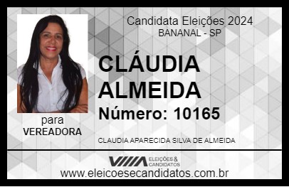 Candidato CLÁUDIA ALMEIDA 2024 - BANANAL - Eleições