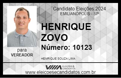 Candidato HENRIQUE ZOVO 2024 - EMILIANÓPOLIS - Eleições