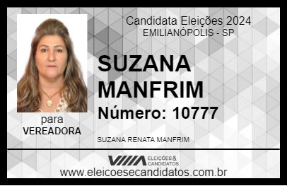 Candidato SUZANA MANFRIM 2024 - EMILIANÓPOLIS - Eleições